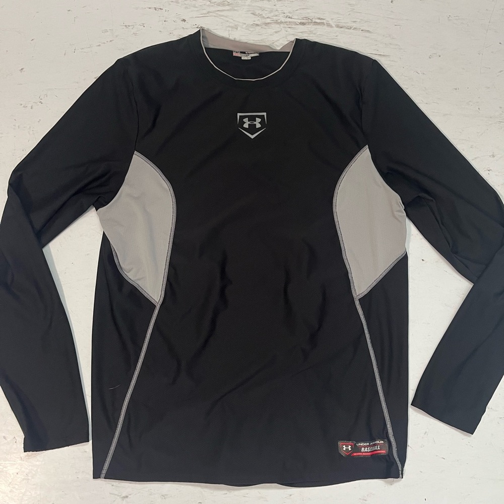 Under Armour Black and Gray HeatGear Baseball Long Sleeve Shirt